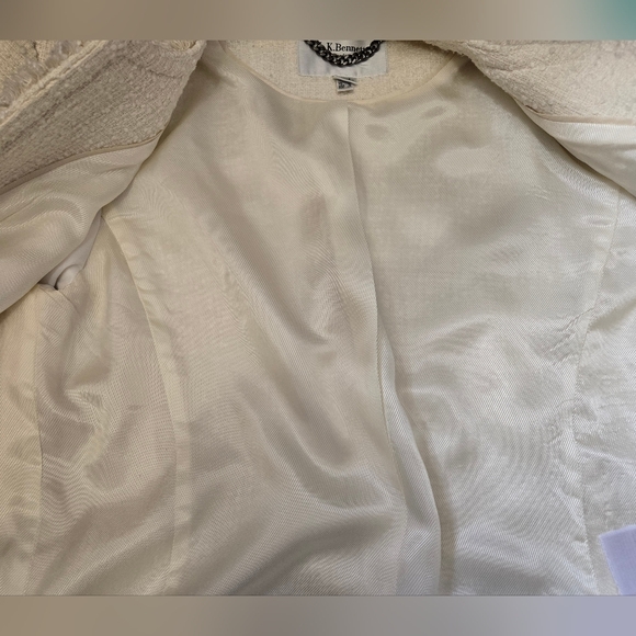 L.K BENNETT LONDON Cream Cottton Tweed Cropped Open Front Jacket With Fringe. 8 - Picture 9 of 16